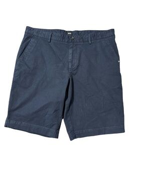 BOSS Men's Size 36 Navy Blue Flat Front Cotton Slice Slim Fit Shorts